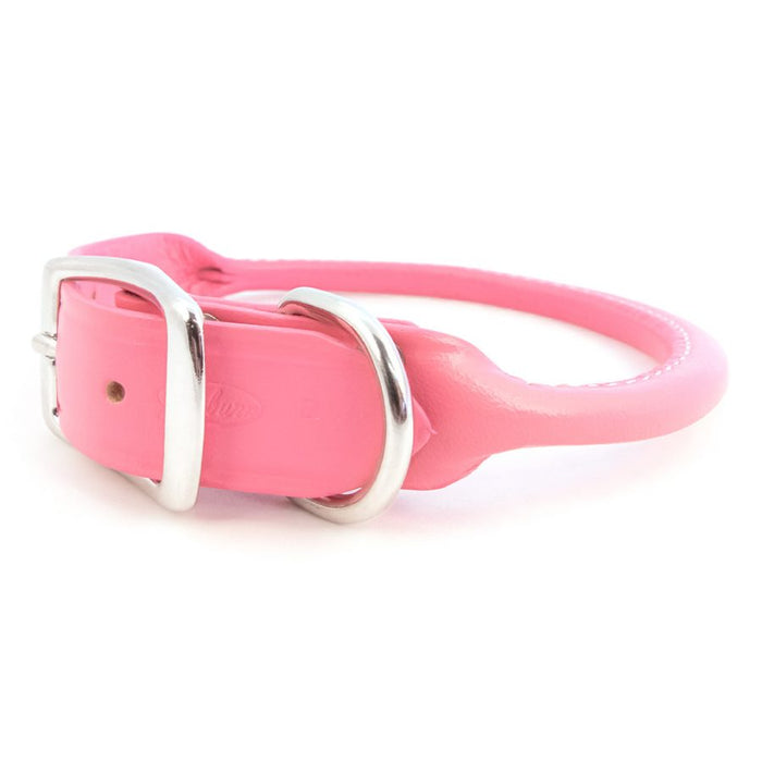 Rolled Premium Pink Leather Collars for Big Dogs