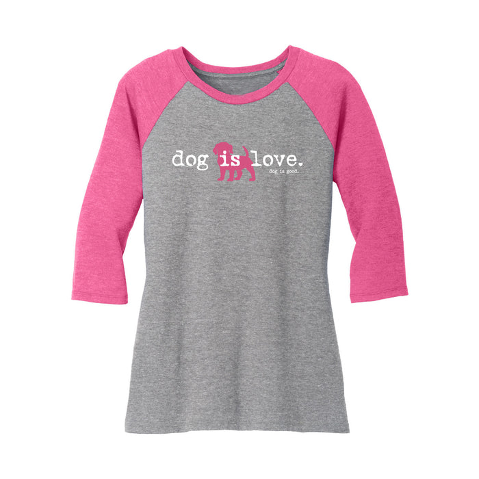 Dog Is Love Long Sleeve Raglan T-Shirt - Grey and Pink