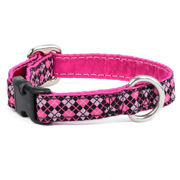 5/8″ Argyle Pink and Black Dog Collar – 3 Red Rovers