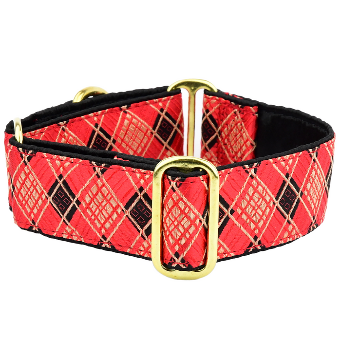 Red Argyle Buckle Martingale Dog Collar