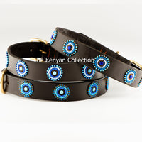 Blue/Brown Circles Beaded Dog Collar