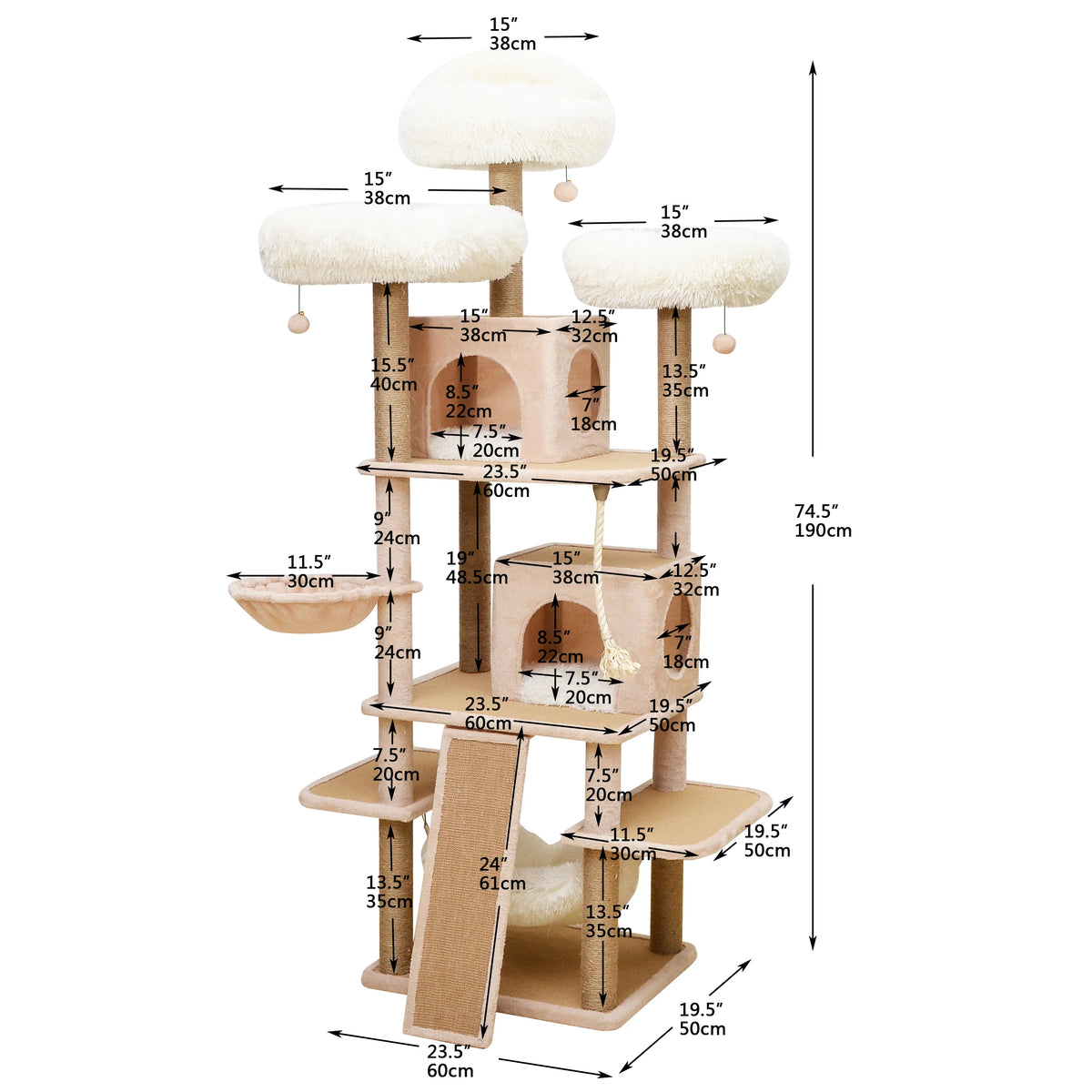 Catry Castle Deluxe 7 Level Cat Tree Complex Tower 3 Red Rovers