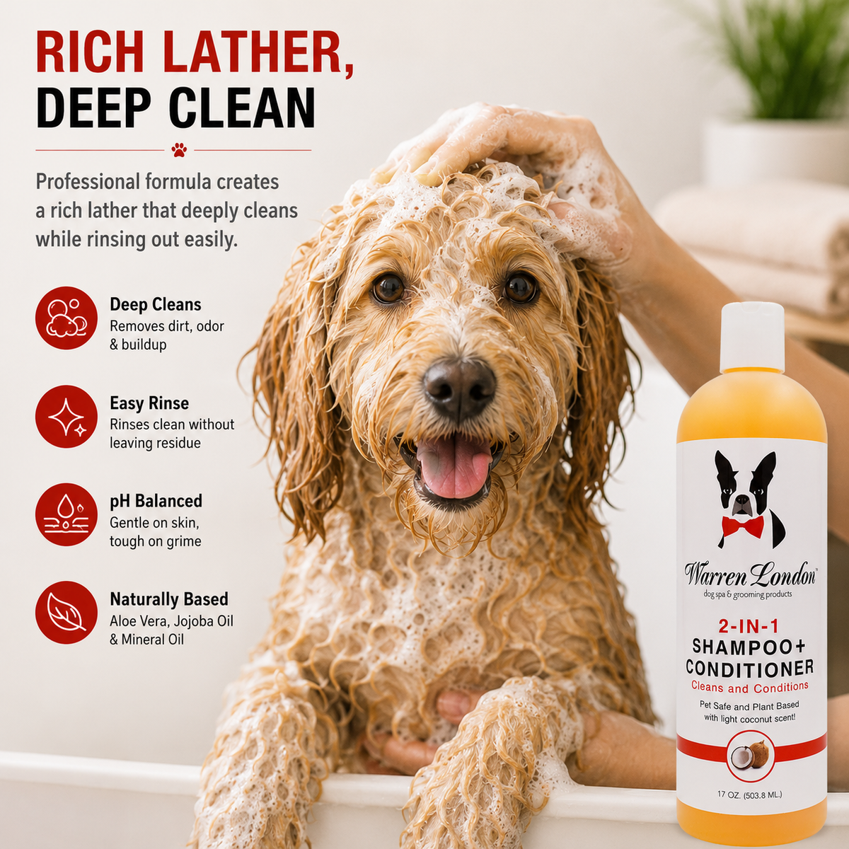 2-in-1 Dog Shampoo & Conditioner – Coconut, 17 oz