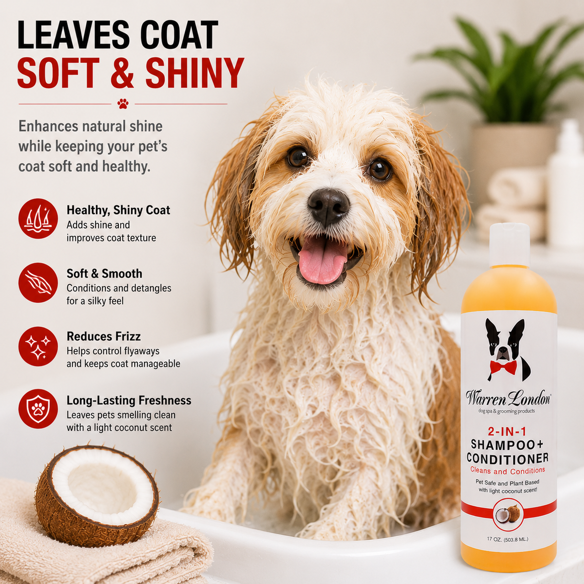 2-in-1 Shampoo + Conditioner - Coconut Scented - Professional Size