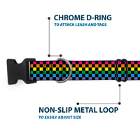 Plastic Clip Collar - Checker Black/Neon Rainbow