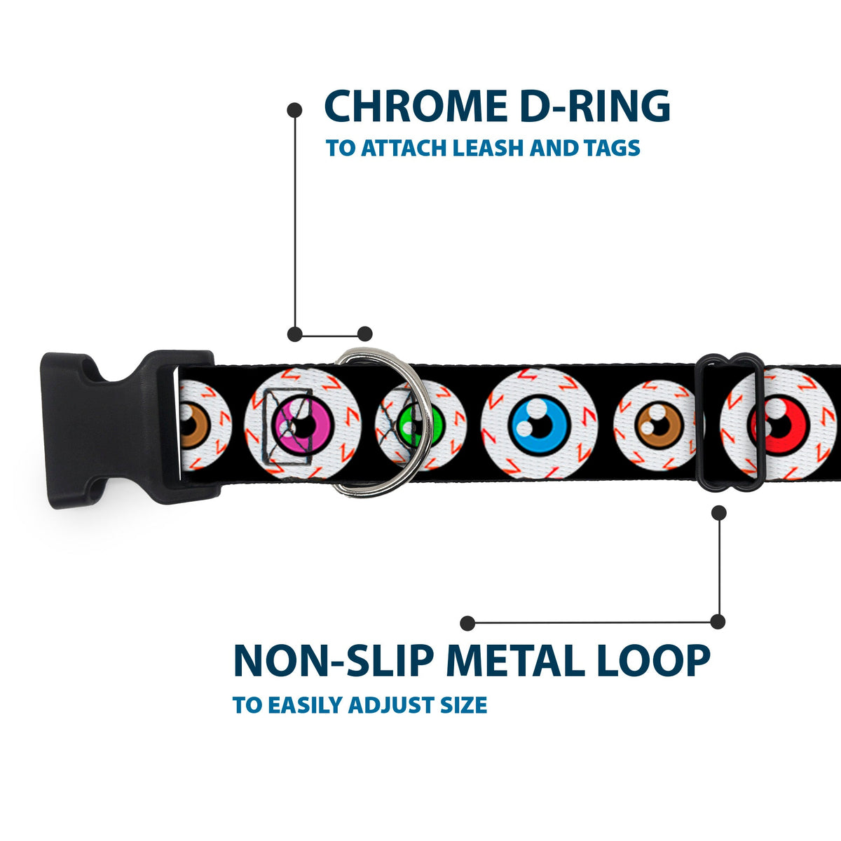 Plastic Clip Collar - Eyeballs Black/Multi Color