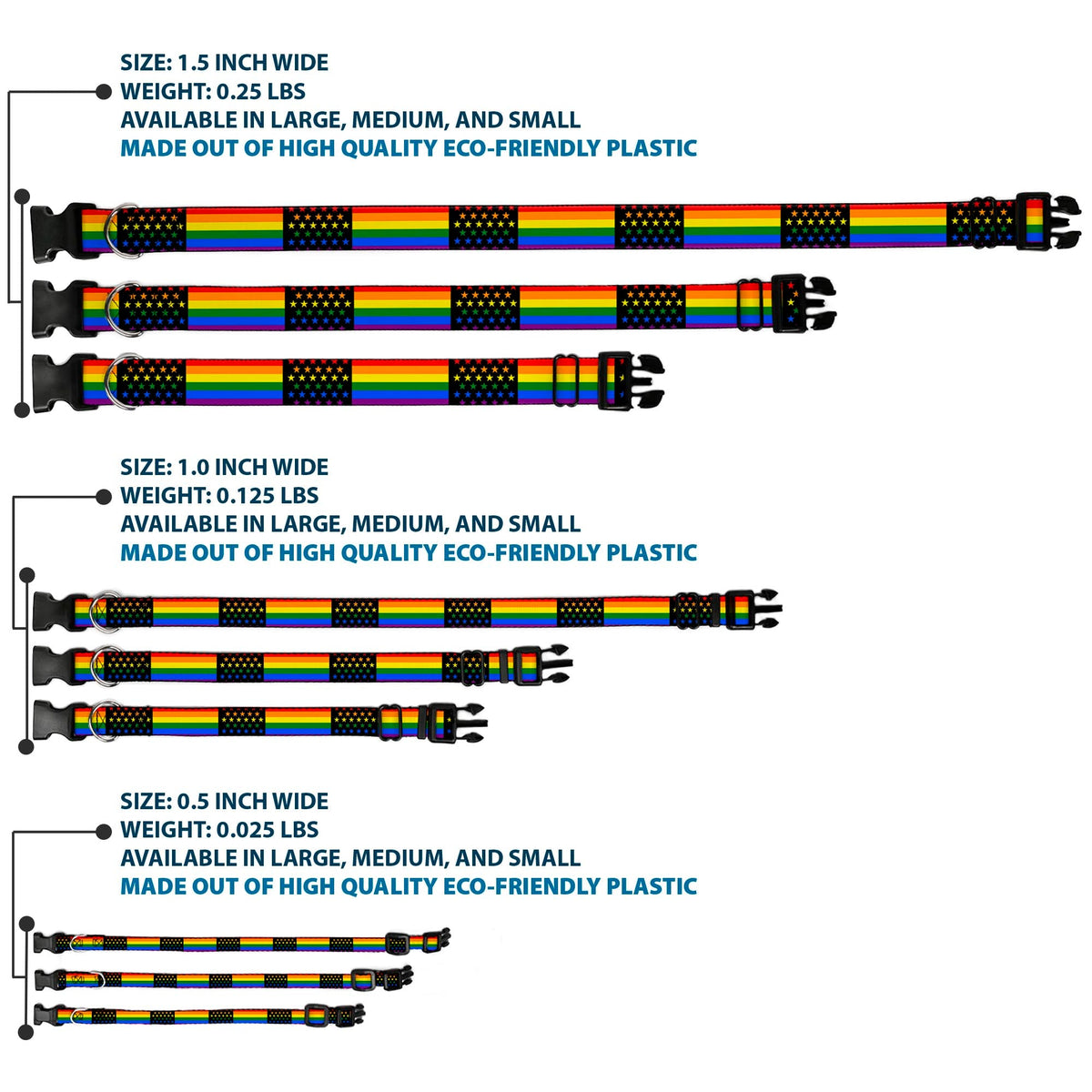 Plastic Clip Collar - Flag American Pride Rainbow/Black