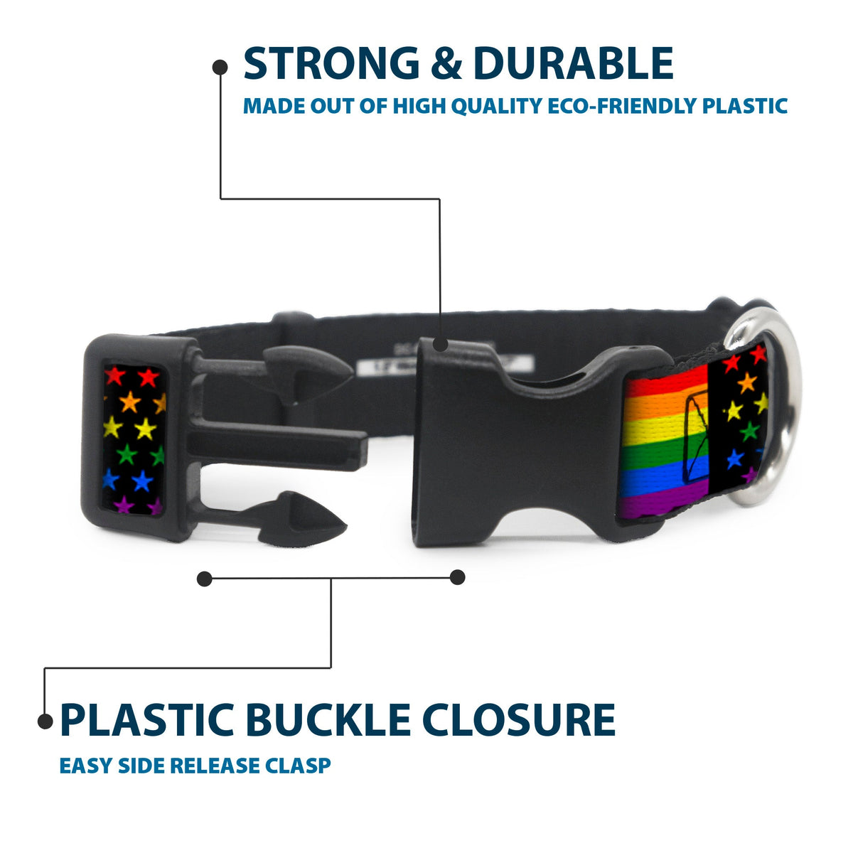 Plastic Clip Collar - Flag American Pride Rainbow/Black