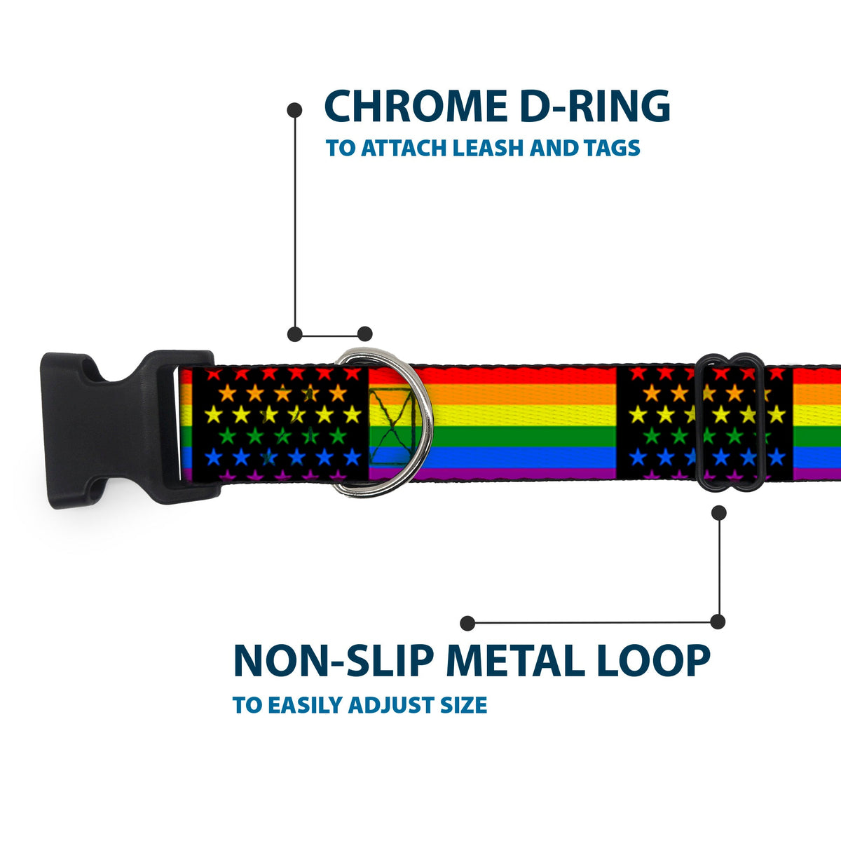 Plastic Clip Collar - Flag American Pride Rainbow/Black