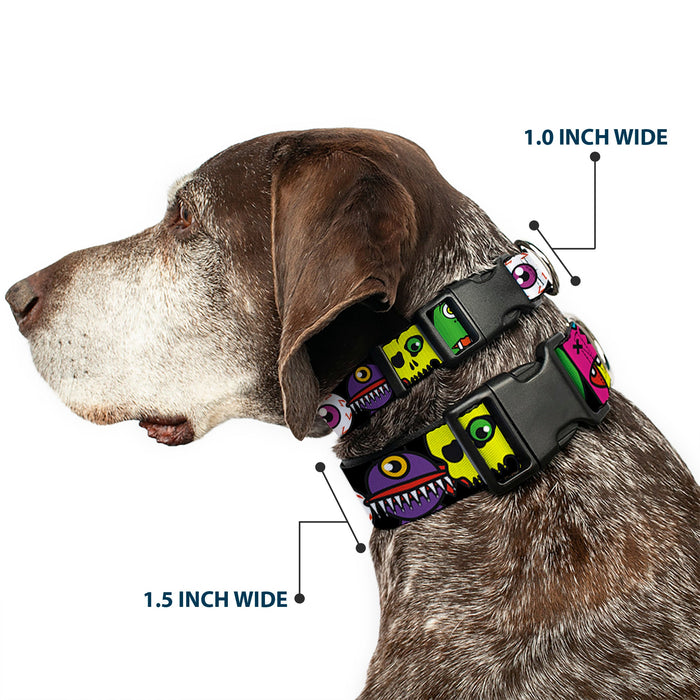 Plastic Clip Collar - Monsters CLOSE-UP Black