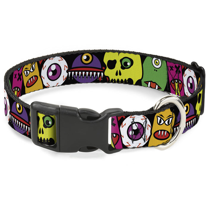 Plastic Clip Collar - Monsters CLOSE-UP Black