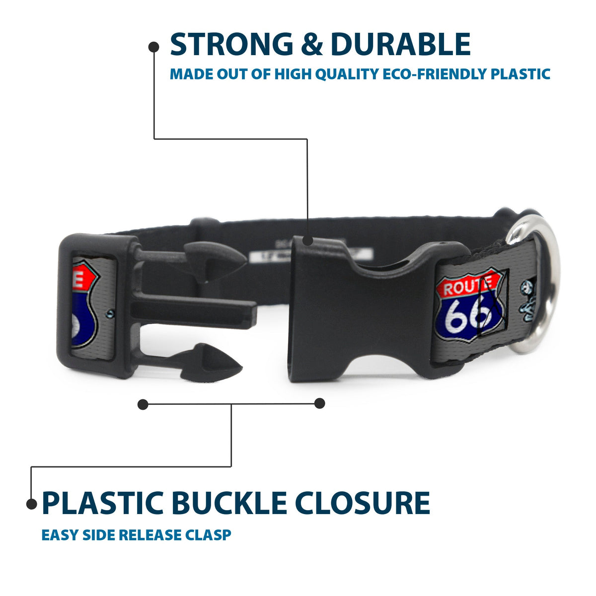 Plastic Clip Collar - Route 66 Classics Gray