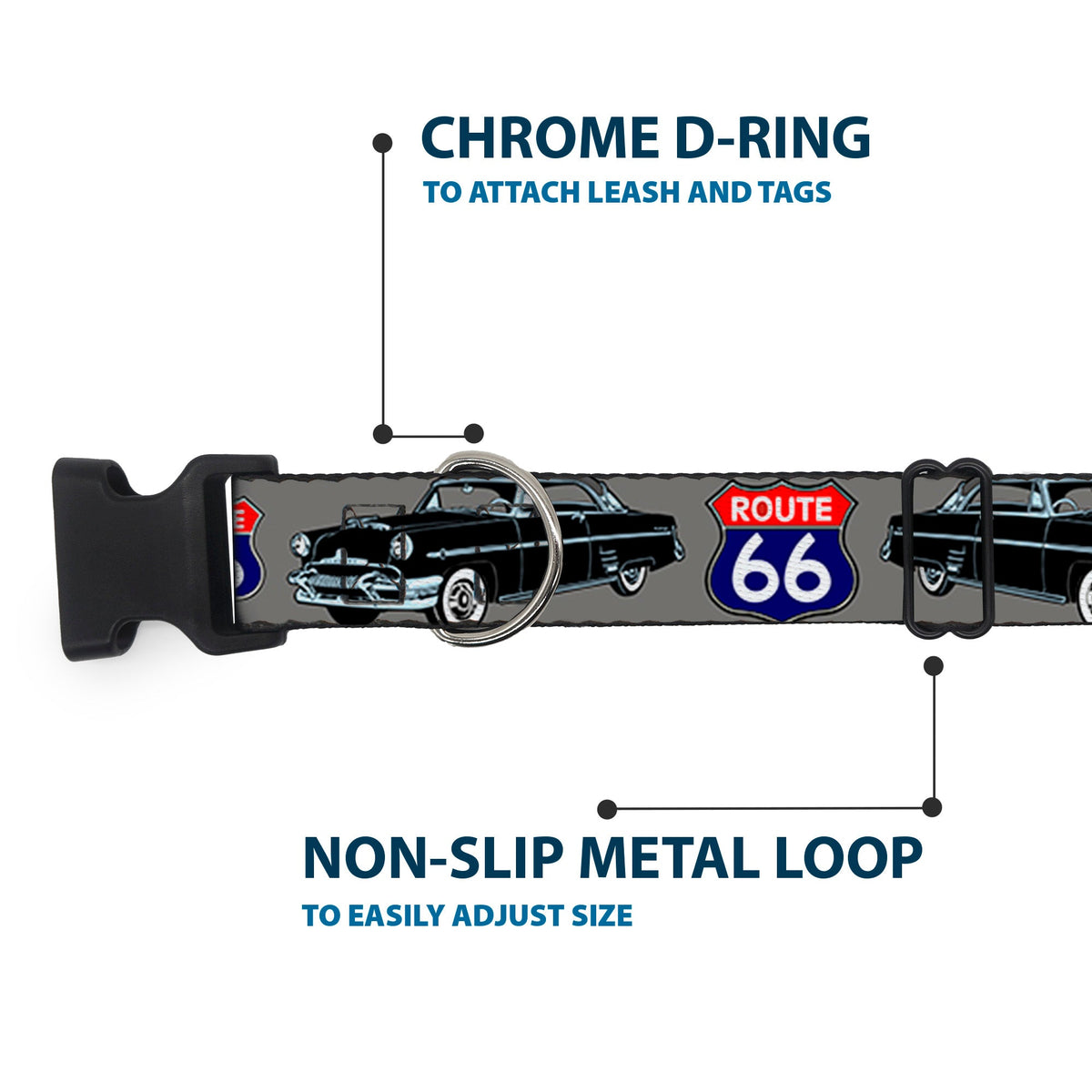 Plastic Clip Collar - Route 66 Classics Gray