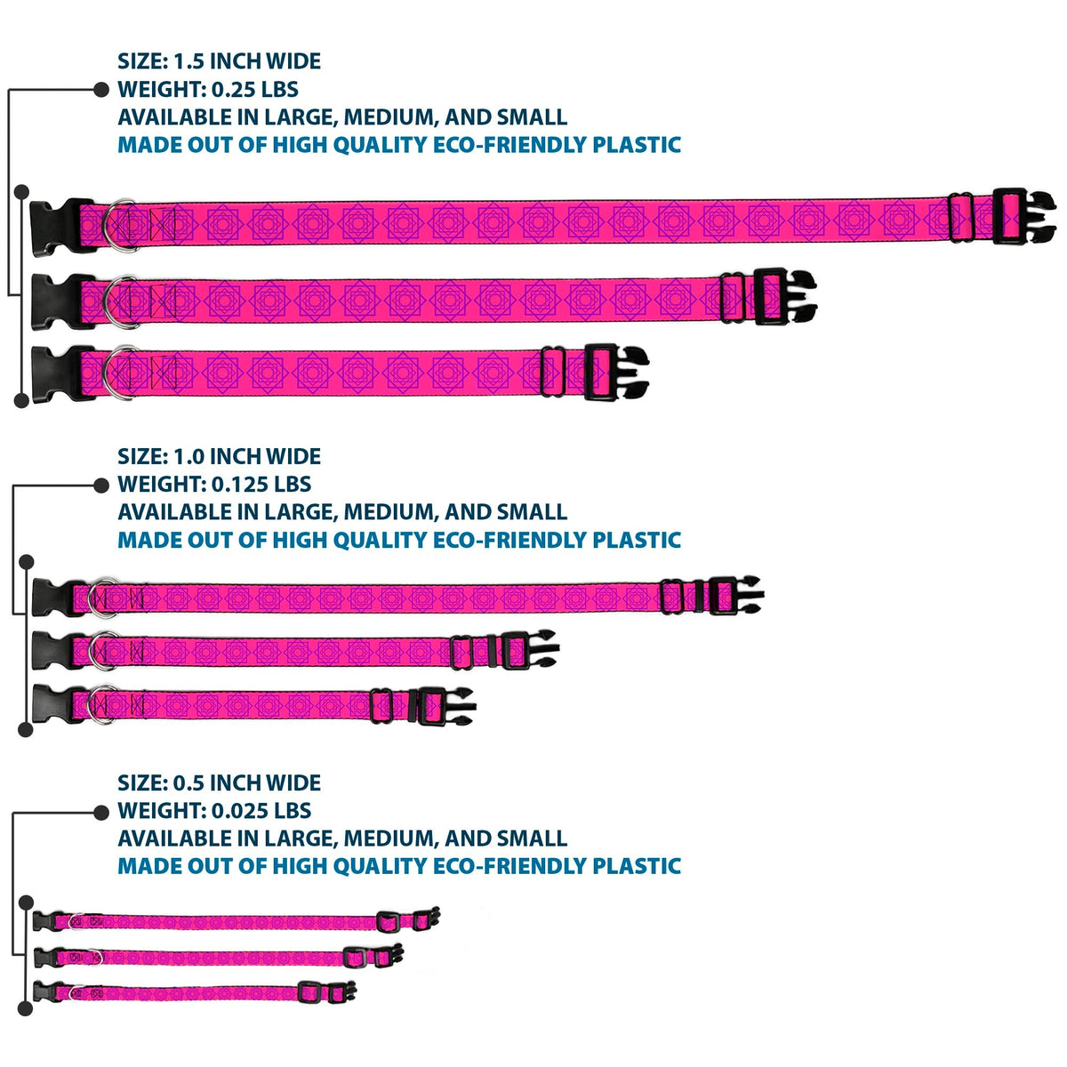 Plastic Clip Collar - Rotating Squares Pink/Purple