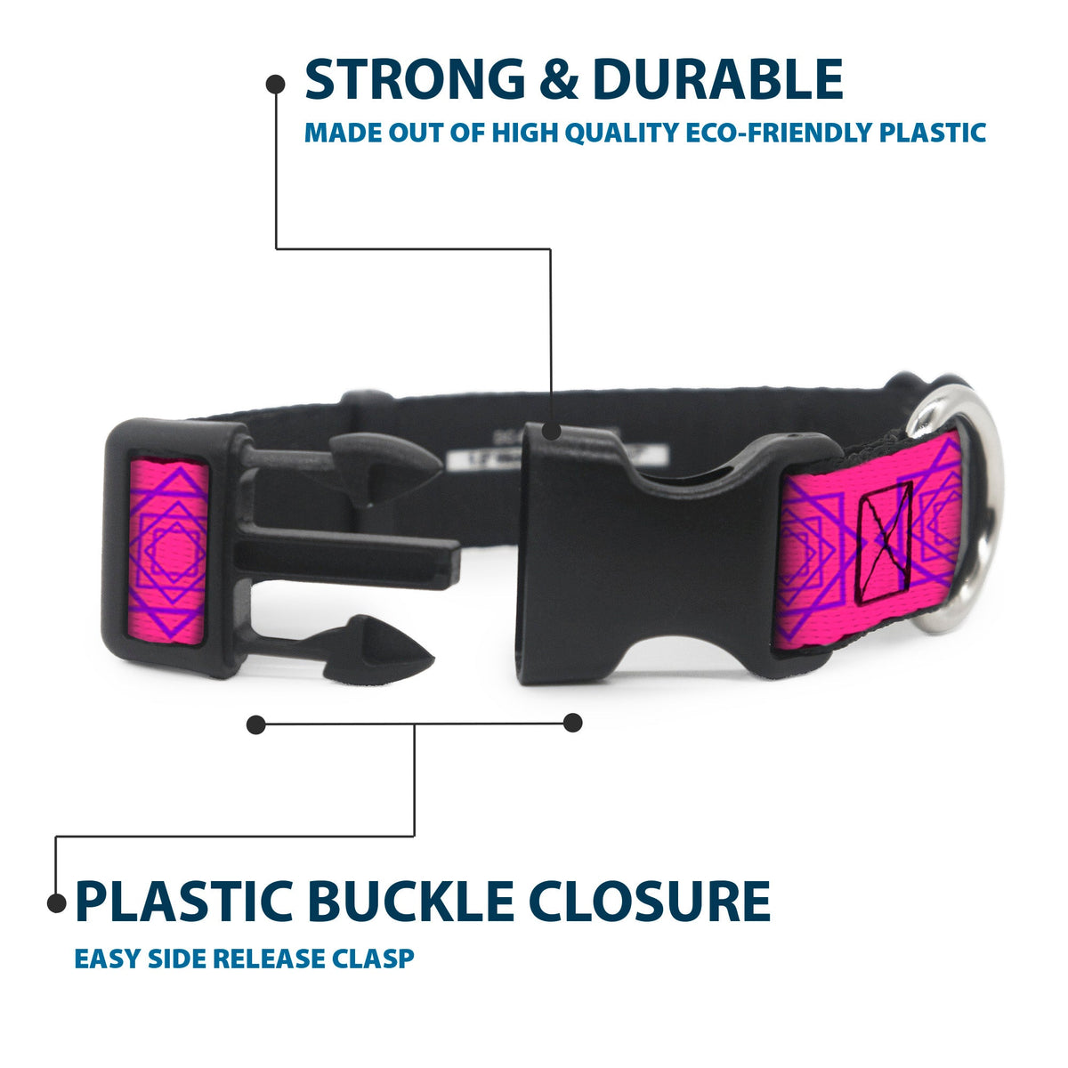 Plastic Clip Collar - Rotating Squares Pink/Purple