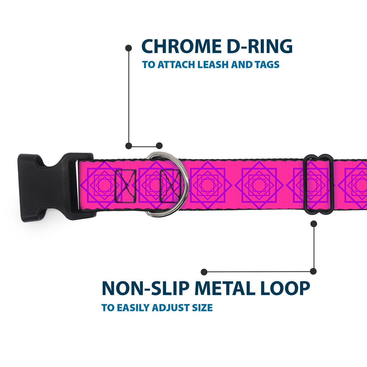 Plastic Clip Collar - Rotating Squares Pink/Purple