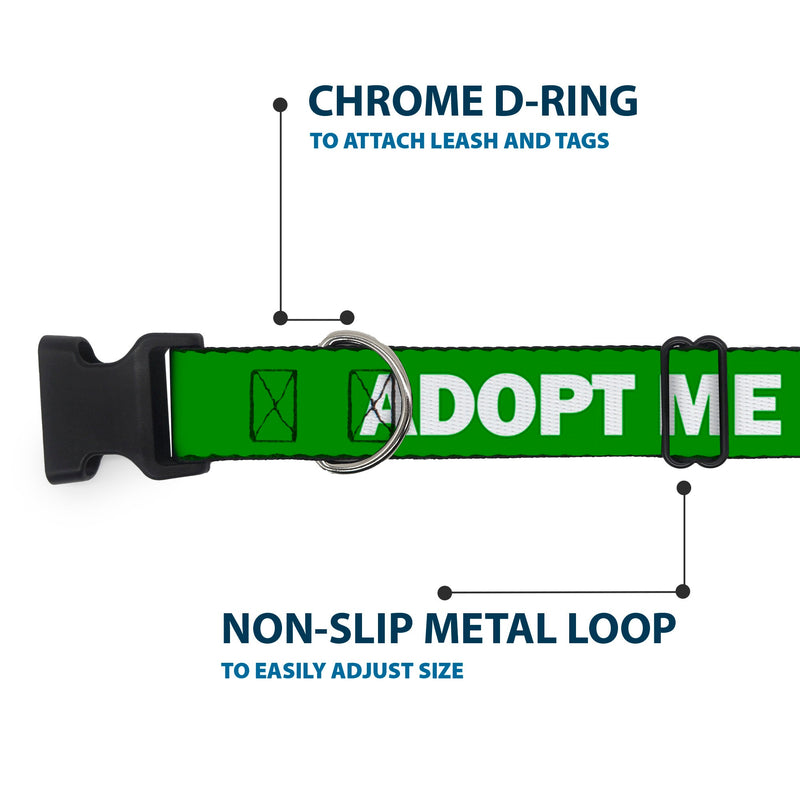 Plastic Clip Collar - Pet Quote ADOPT ME Green/White