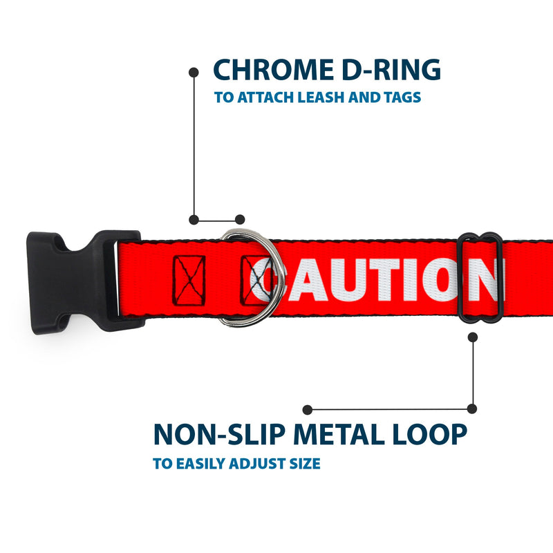 Plastic Clip Collar - Pet Quote CAUTION Red/White