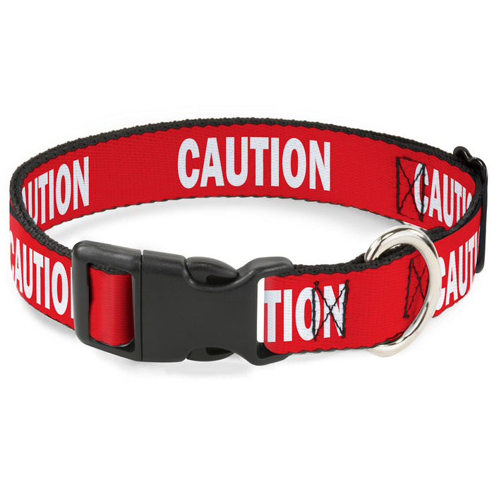 Plastic Clip Collar - Pet Quote CAUTION Red/White