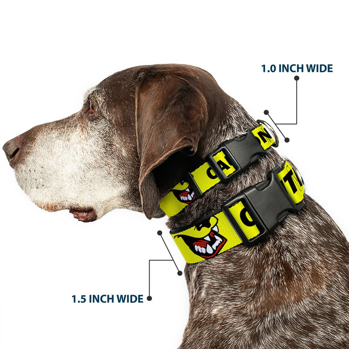 Plastic Clip Collar - Pet Quote CAUTION I BITE/Dog Growl Yellow/Black