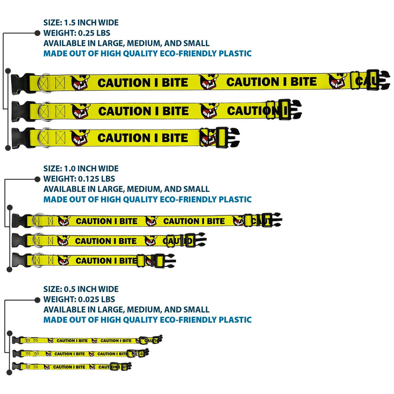 Plastic Clip Collar - Pet Quote CAUTION I BITE/Dog Growl Yellow/Black