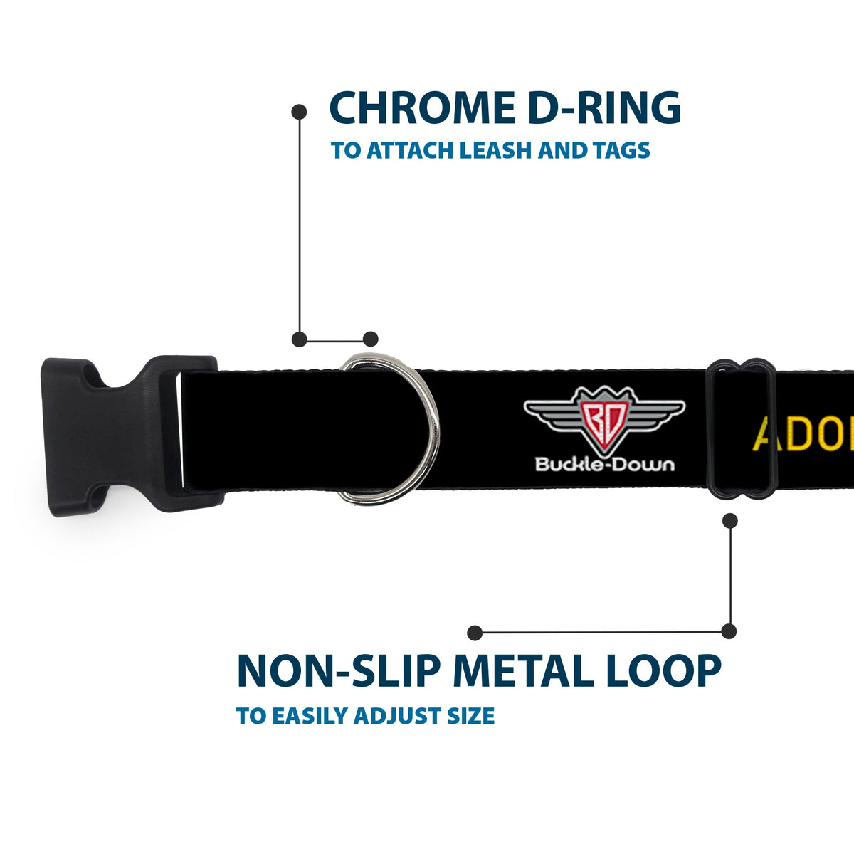 Plastic Clip Collar - Buckle-Down Logo ADOPT, DON'T SHOP Black/Yellow