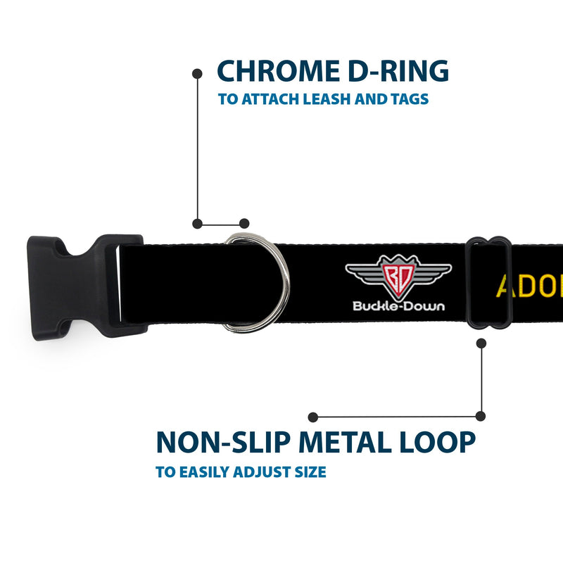 Plastic Clip Collar - Buckle-Down Logo ADOPT, DON'T SHOP Black/Yellow