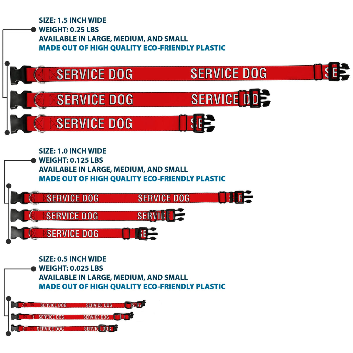 Plastic Clip Collar - SERVICE DOG Red/Black/White