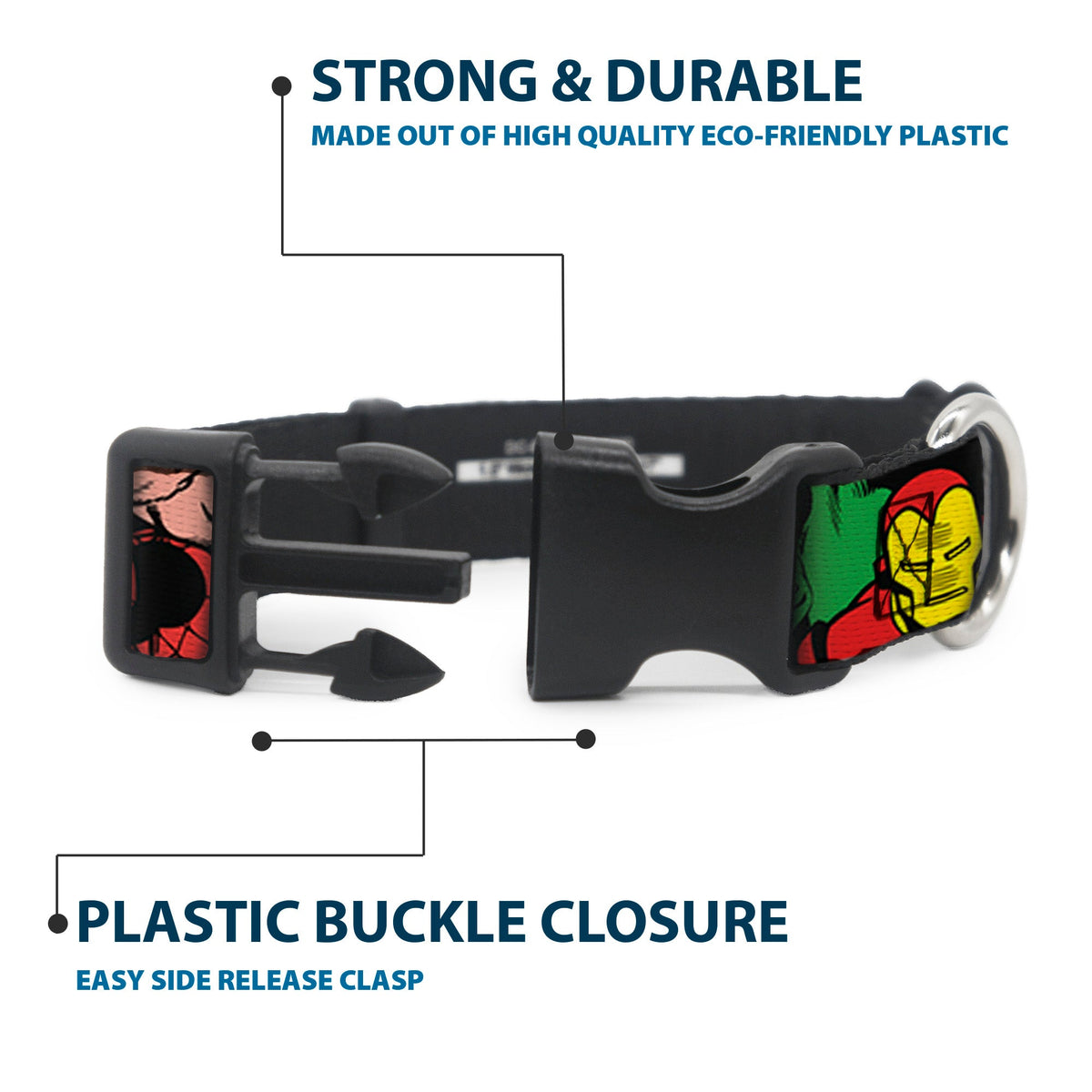 Plastic Clip Collar - 5-Marvel Characters Black