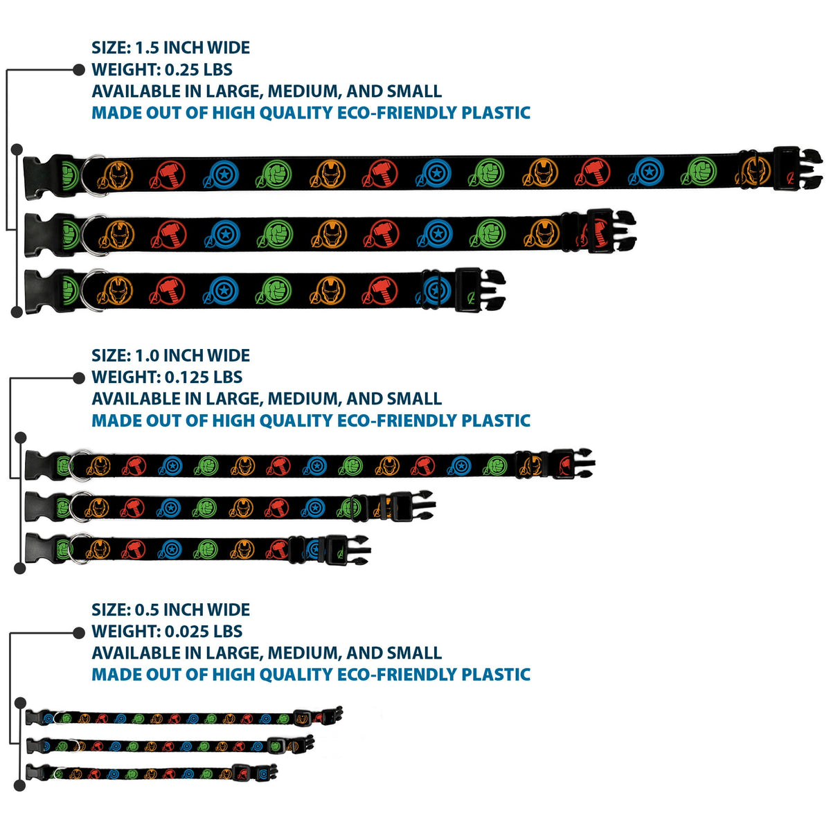 Plastic Clip Collar - Marvel Avengers Superhero Logos Black/Multi Color
