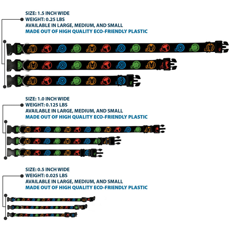 Plastic Clip Collar - Marvel Avengers Superhero Logos Black/Multi Color