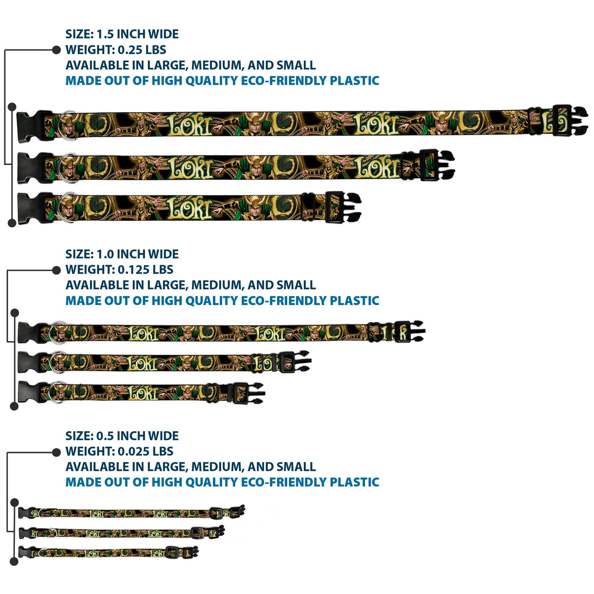Plastic Clip Collar - LOKI Poses Black/Gold/Green