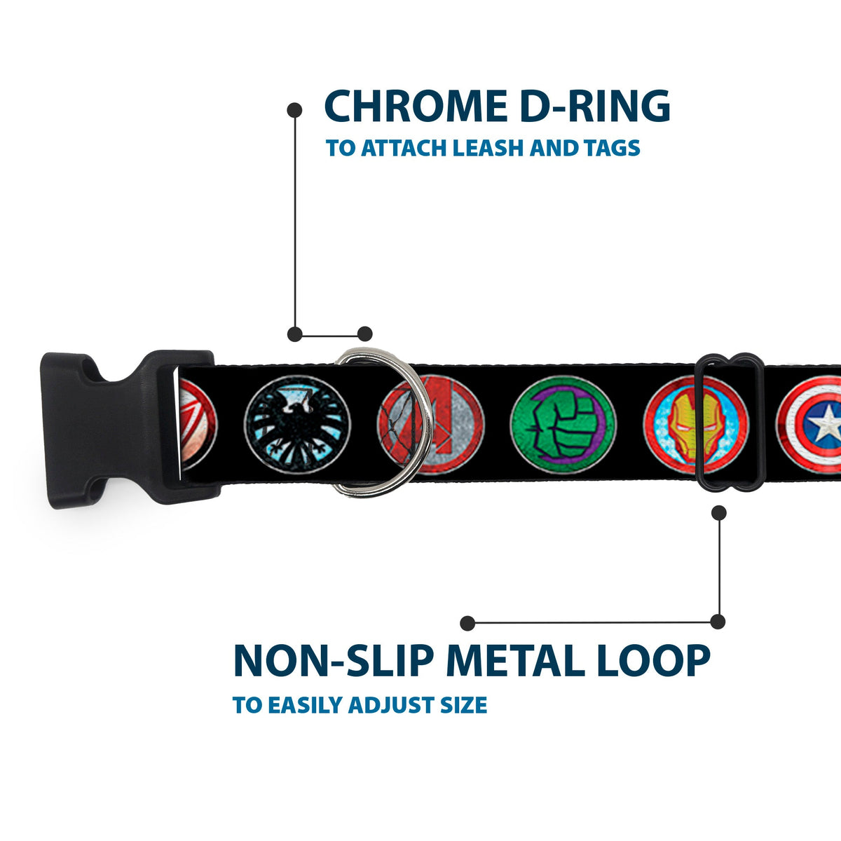 Plastic Clip Collar - 9-Avenger Icons Black/Multi Color