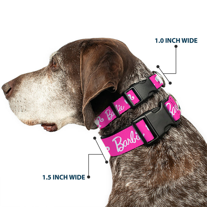 Plastic Clip Collar - BARBIE Script Signature Logo and Silhouette Hot Pink/White