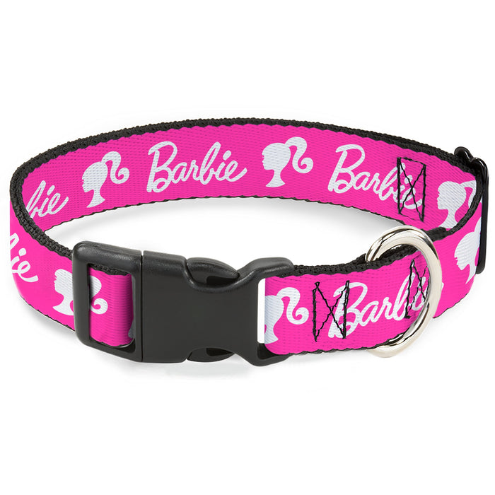 Plastic Clip Collar - BARBIE Script Signature Logo and Silhouette Hot Pink/White