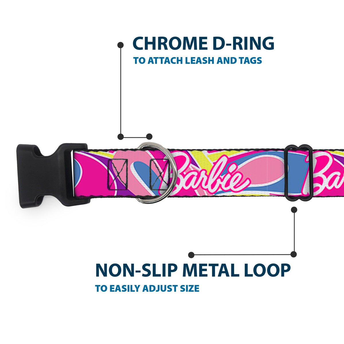 Plastic Clip Collar - BARBIE Script Signature Logo Abstract Multi Color/White