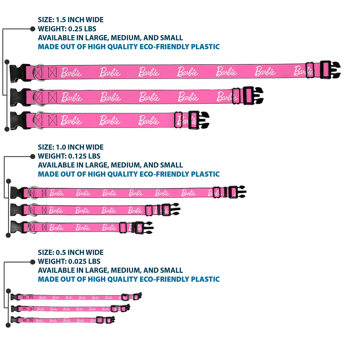 Plastic Clip Collar - BARBIE Script Signature Logo Pink/White