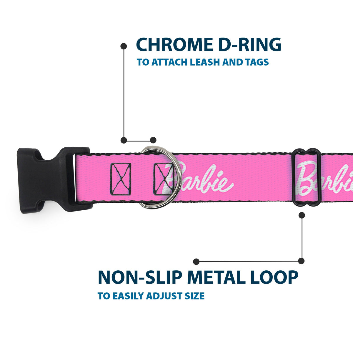 Plastic Clip Collar - BARBIE Script Signature Logo Pink/White