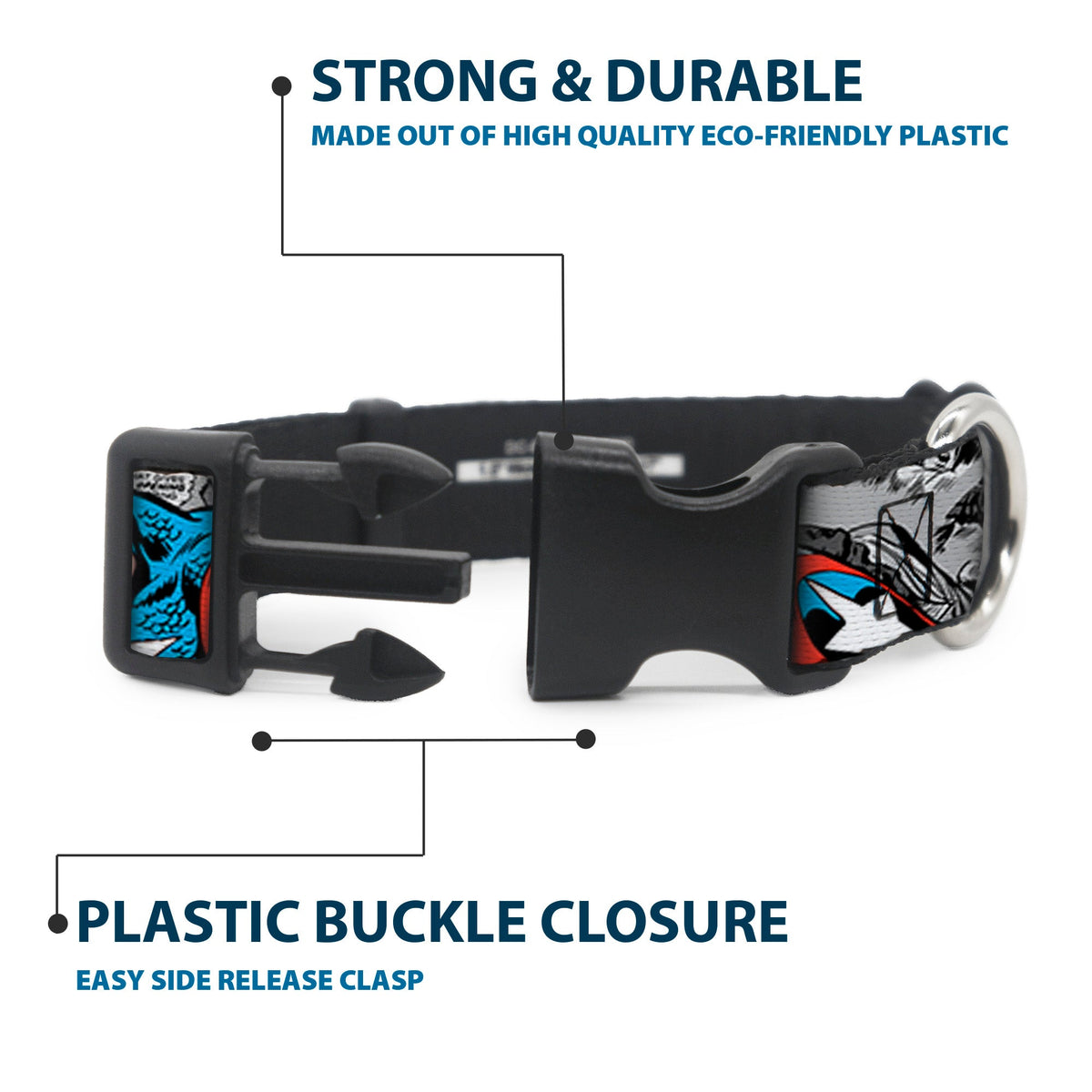 Plastic Clip Collar - CAPTAIN AMERICA 2-Poses/Comic Blocks Grays/Red/White/Blue