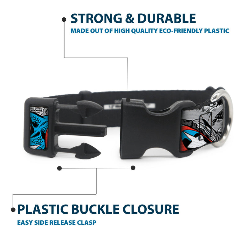 Plastic Clip Collar - CAPTAIN AMERICA 2-Poses/Comic Blocks Grays/Red/White/Blue
