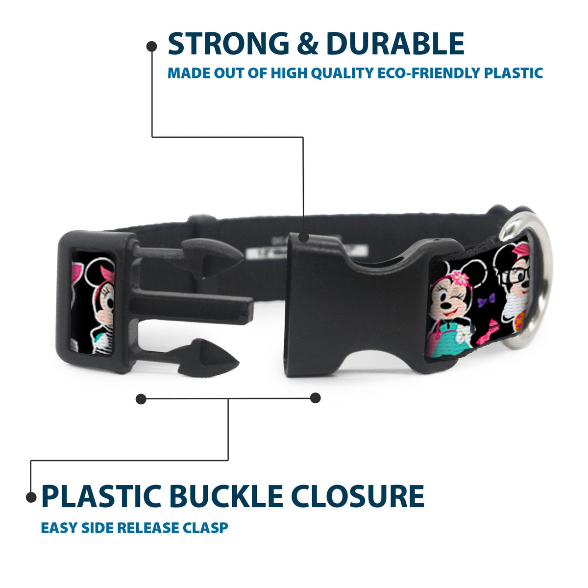 Plastic Clip Collar - Mini Minnie Expressions/Bows Black/Multi Color