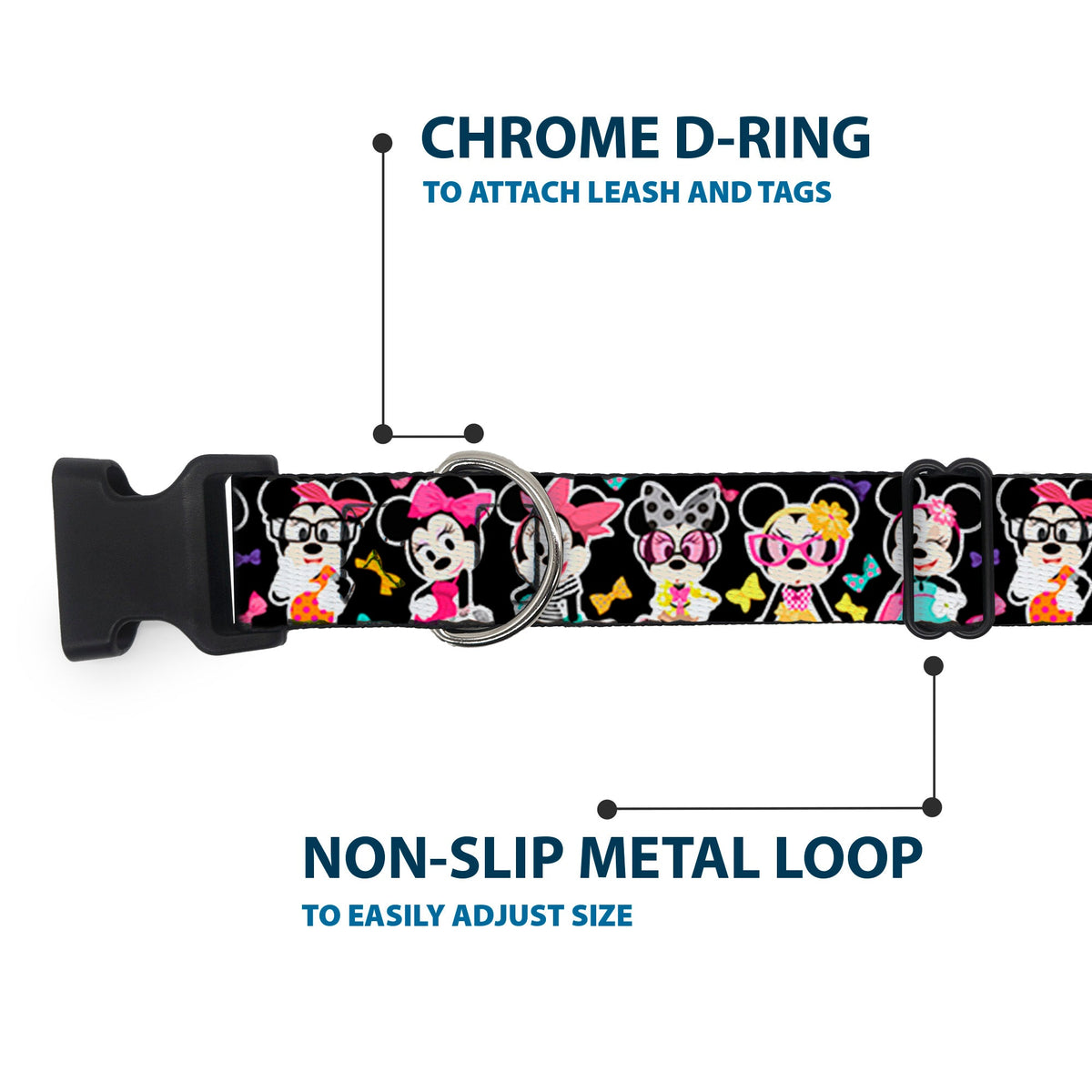 Plastic Clip Collar - Mini Minnie Expressions/Bows Black/Multi Color