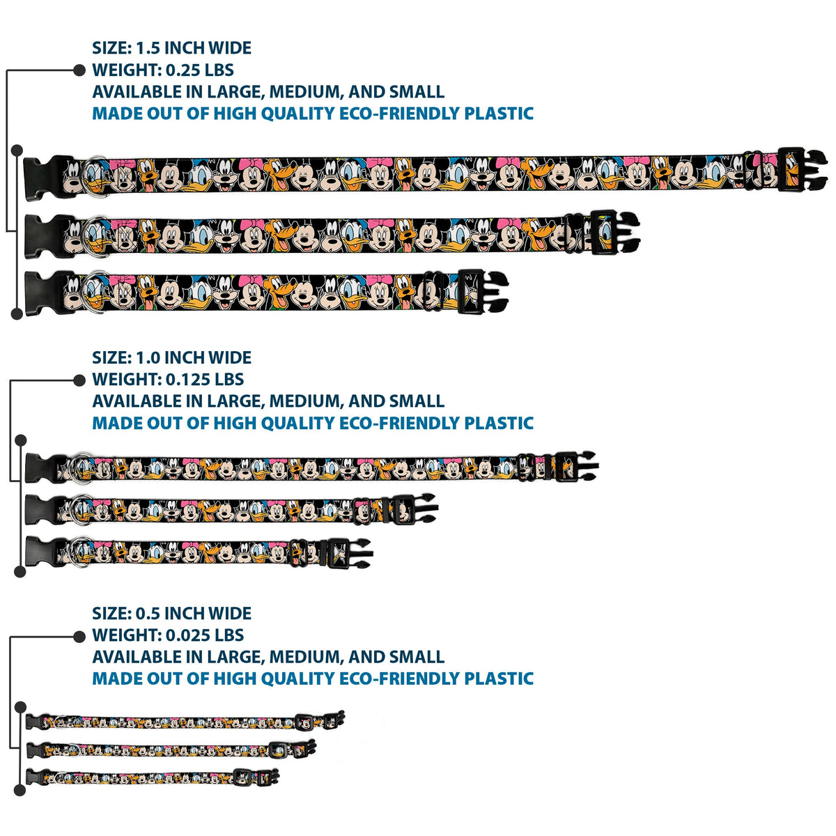 Plastic Clip Collar - Classic Disney Character Faces Black