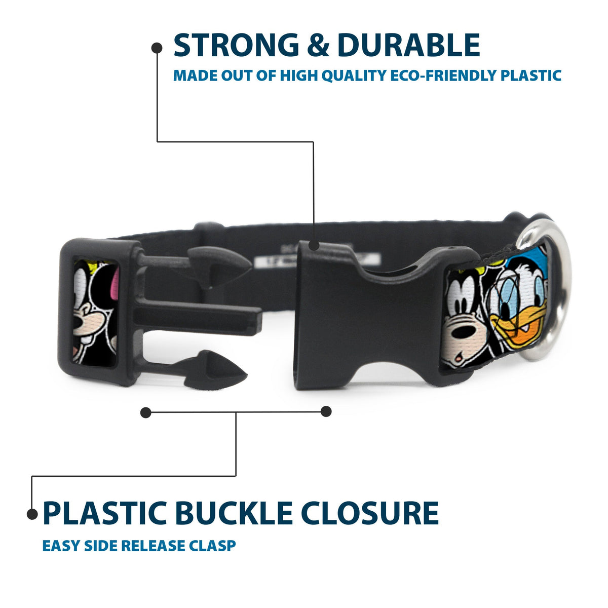 Plastic Clip Collar - Classic Disney Character Faces Black