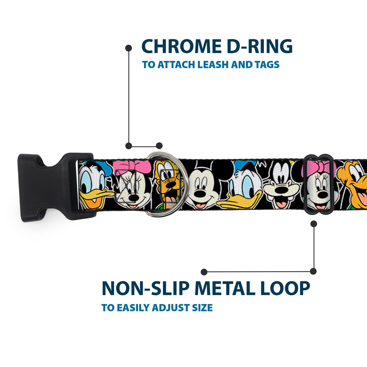 Plastic Clip Collar - Classic Disney Character Faces Black