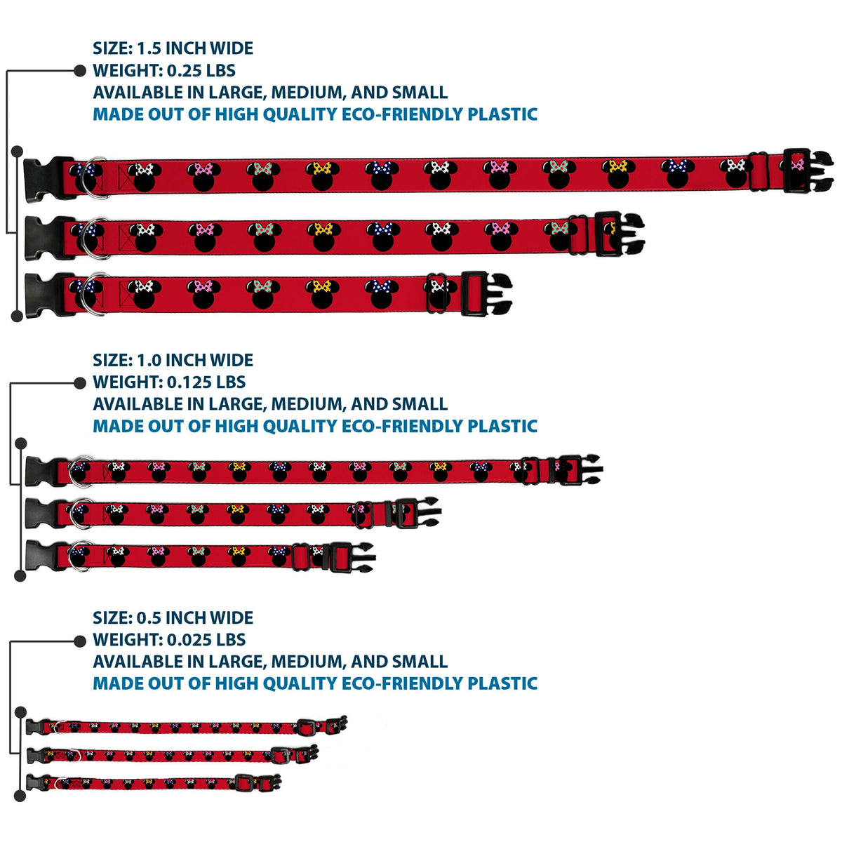 Plastic Clip Collar - Minnie Mouse Silhouette Red/Black/Polka Dot