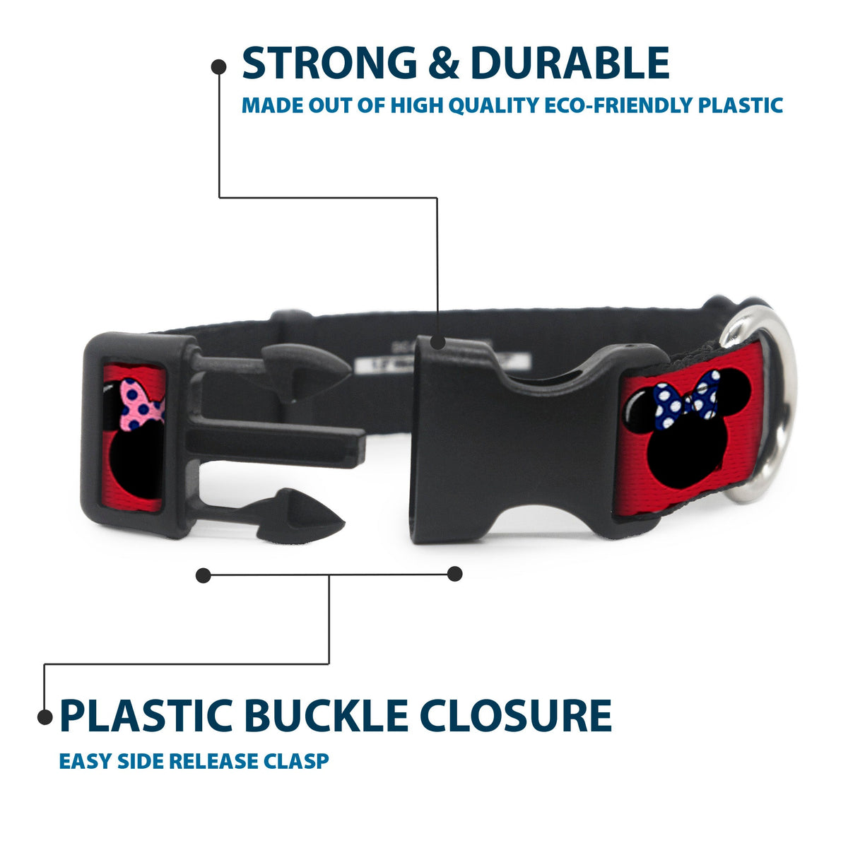 Plastic Clip Collar - Minnie Mouse Silhouette Red/Black/Polka Dot