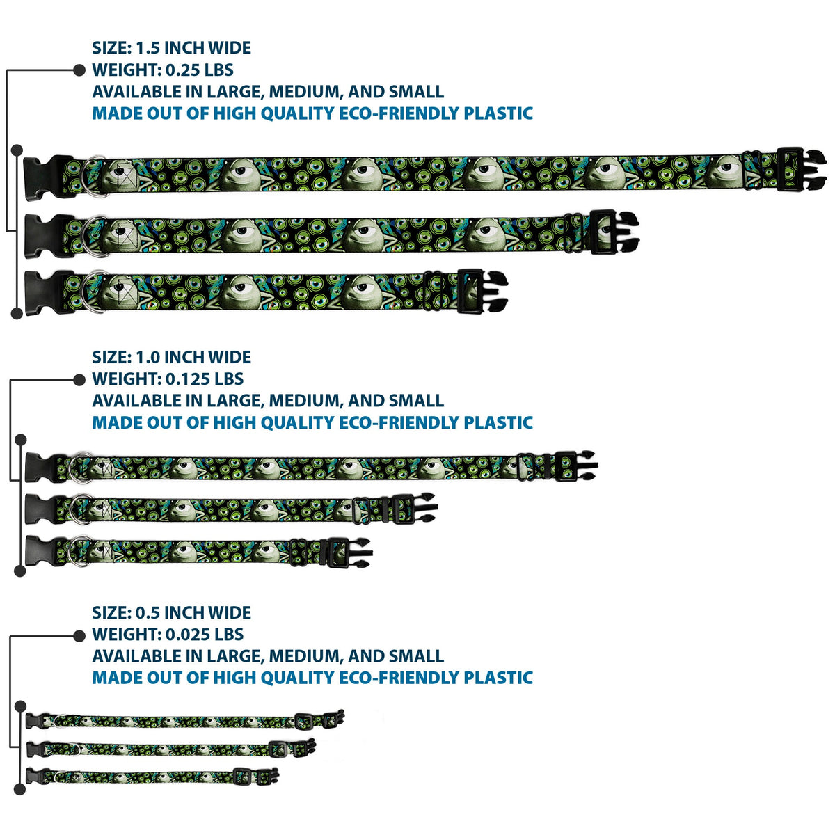 Plastic Clip Collar - Mike Poses/Eyeballs Black/Greens