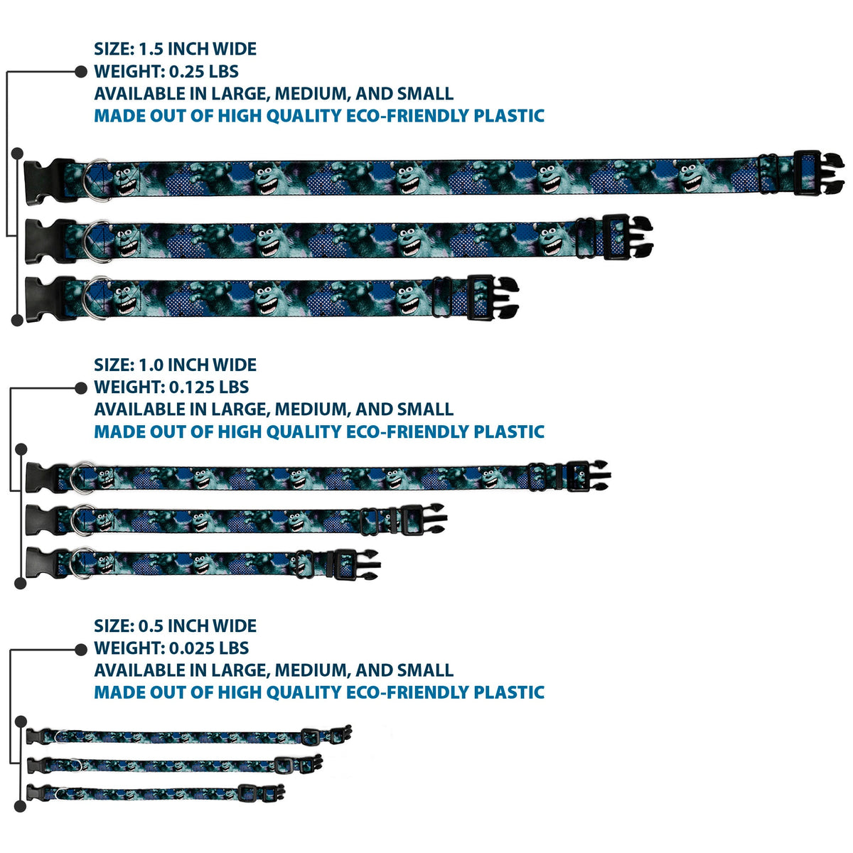 Plastic Clip Collar - Sulley Scare Pose/Dots Blues/White