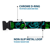Plastic Clip Collar - Monsters Inc. Sully & Mike Poses/GRRRRR! Black/Turquoise/Green